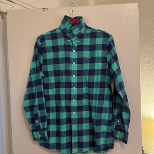 New Blue & Green Buffalo Check Vineyard Vines Whale Shirt Button-Down Shirt - Lg